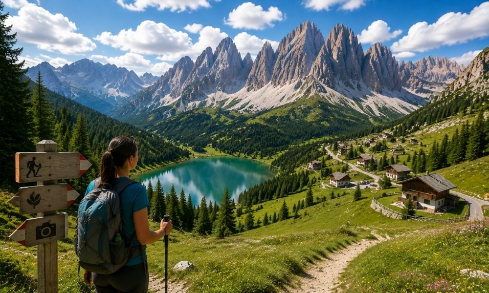 A first-time visitor exploring the Dolomites mountain landscape