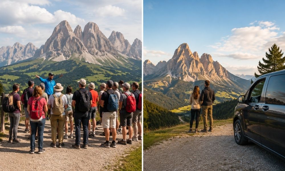 Private tour vehicle travelling through the Dolomites