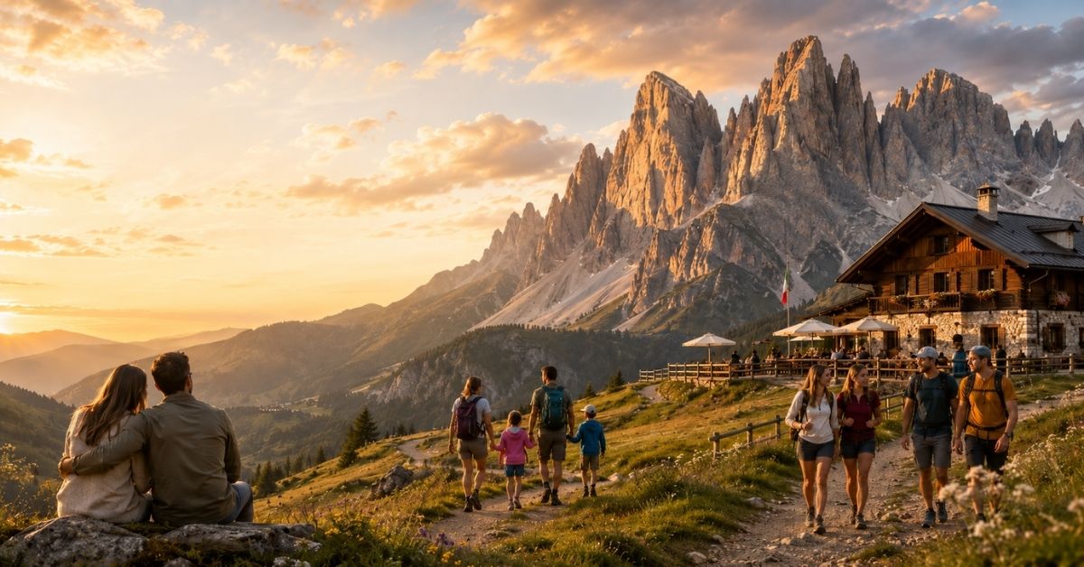 Couples, families and friends enjoying the Dolomites
