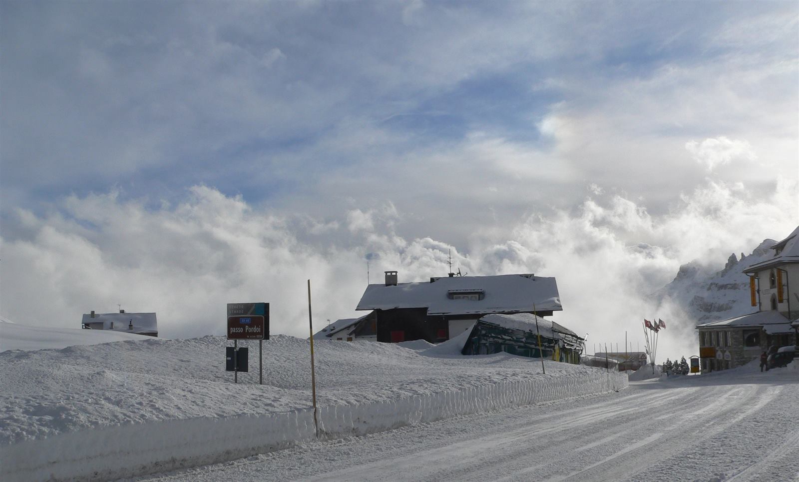 Pordoi Pass mountain road in the Dolomites