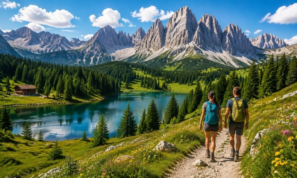 Summer meadows beneath the Dolomites near Seceda