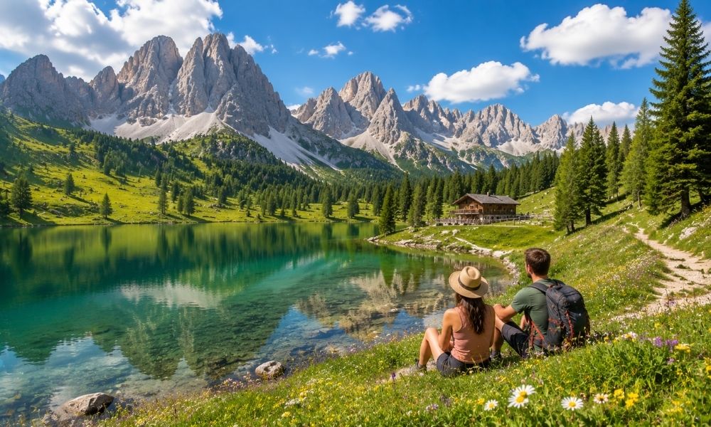 Summer meadows beneath the Dolomites near Seceda